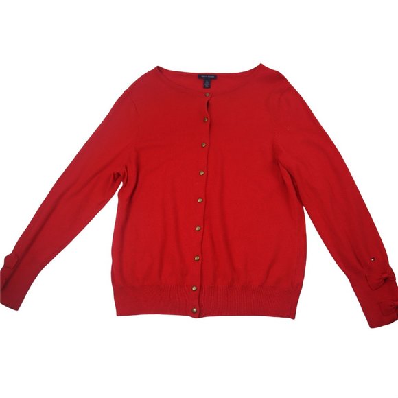 tommy hilfiger red bow sleeve XL Cardigan sweater - Picture 2 of 11